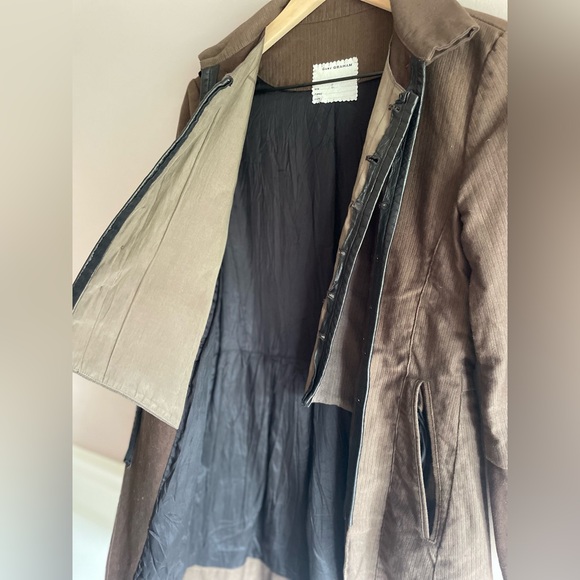 Gary Graham Brown Layered Multi-Button Jacket Black Leather Trim Size 2 - Picture 10 of 10